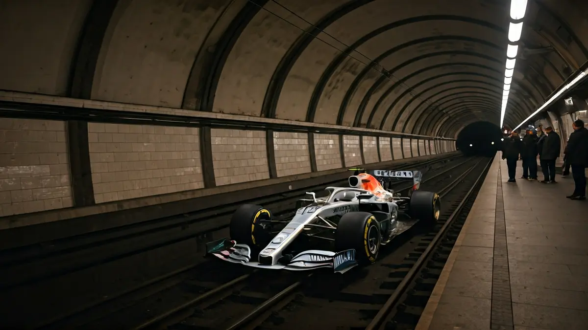 Formula 1 car on Madrid Metro tracks