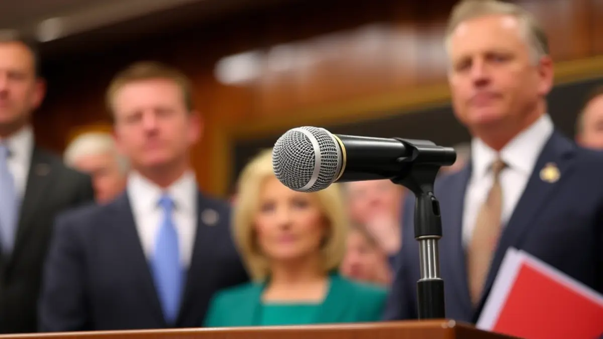 Imagen genérica de un micrófono en un atril durante una declaración política.