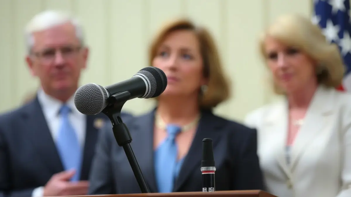 Generic image of a microphone on a podium, symbolizing a political announcement.