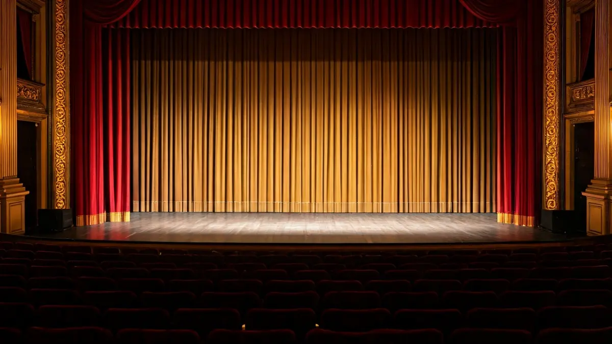 Imagen genérica de un escenario de zarzuela con cortinas de terciopelo y asientos vacíos.