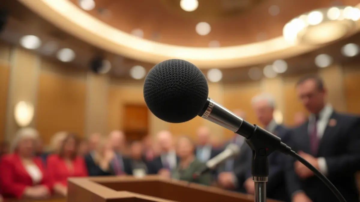 Generic image of a microphone on a podium during an official statement.