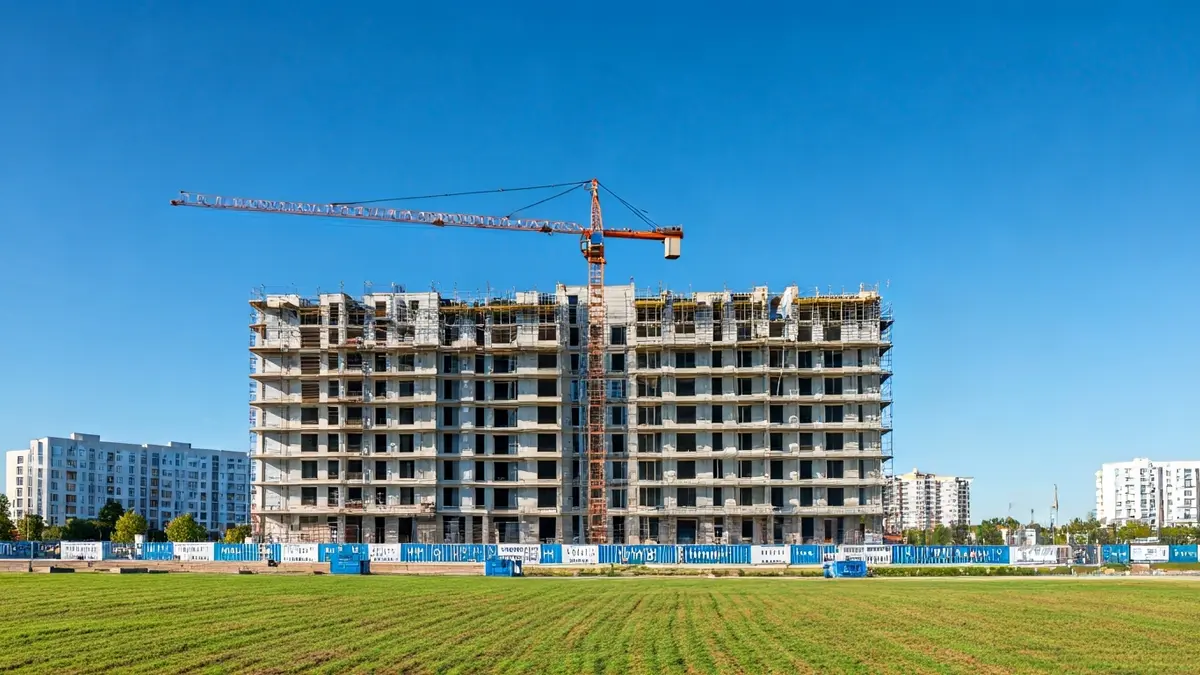 Generic image of apartment buildings under construction, with scaffolding and cranes.
