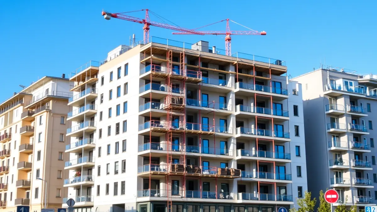 Imagen genérica de un edificio residencial en construcción en un entorno urbano.