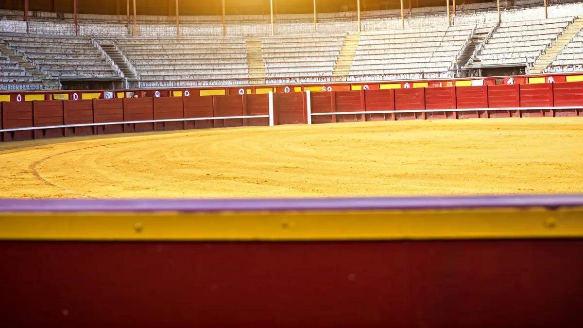Generic image of a bullring arena, with barrier and seats in the background.