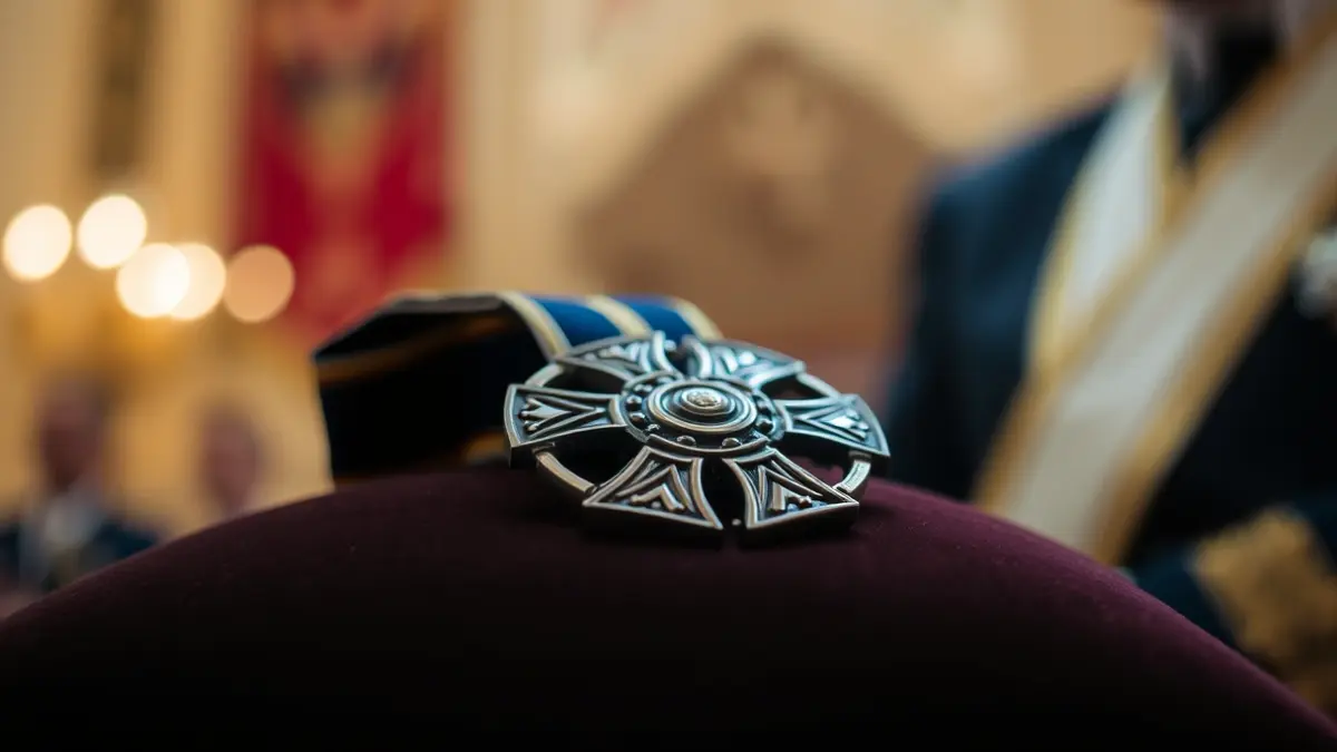 Imagen de una medalla ceremonial, símbolo de reconocimiento y honor.