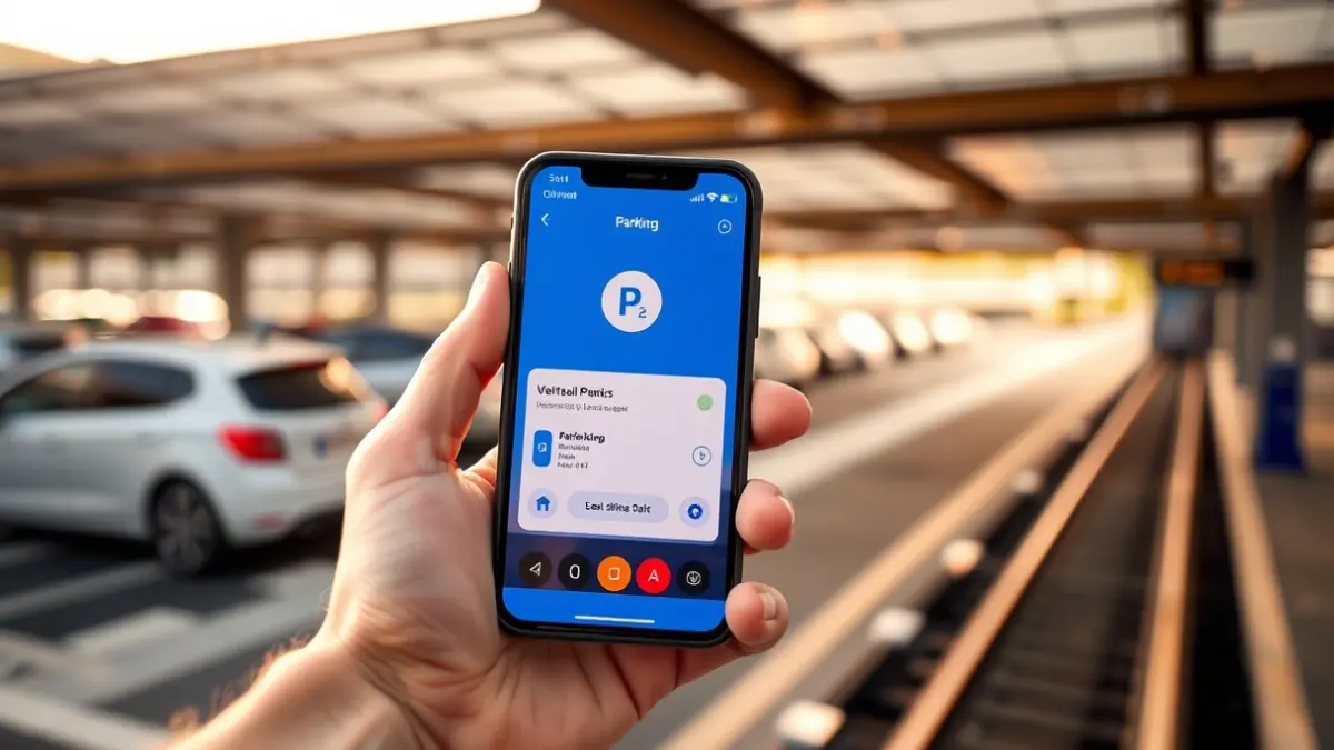 Imagen genérica de una persona utilizando una aplicación de aparcamiento en un teléfono móvil.