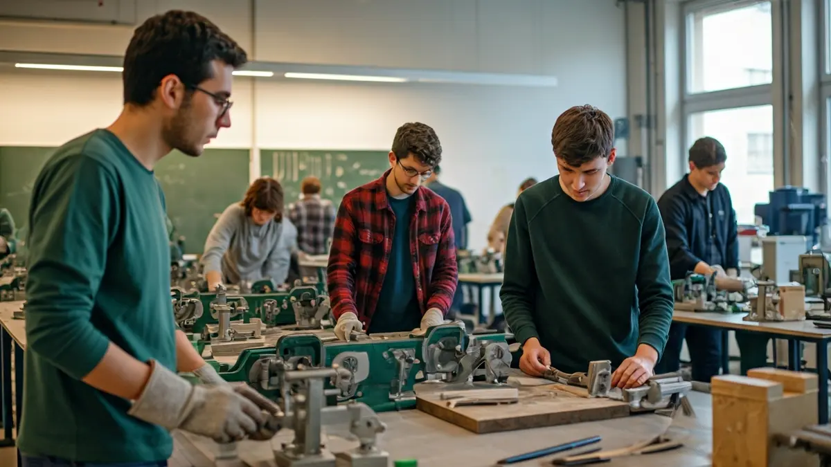 Generic image of a vocational training classroom with students learning green trades.