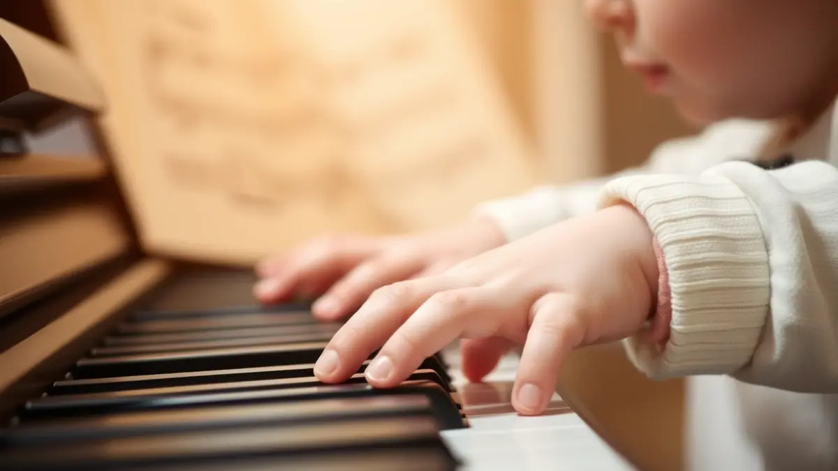 Generic image of a small child exploring a musical instrument.