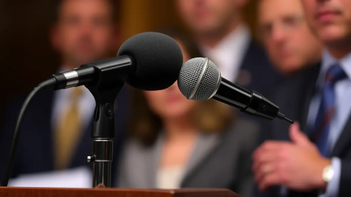 Imagen genérica de un micrófono en un podio durante una declaración oficial.