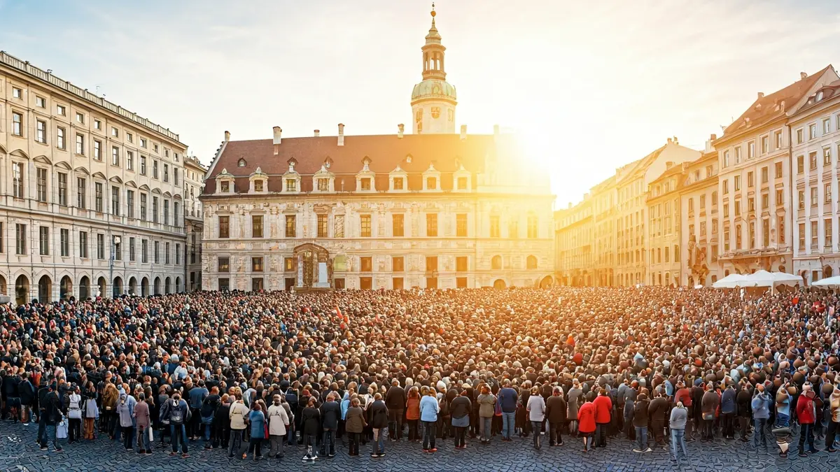 Imagen genérica de una multitud en una plaza céntrica de una ciudad europea.