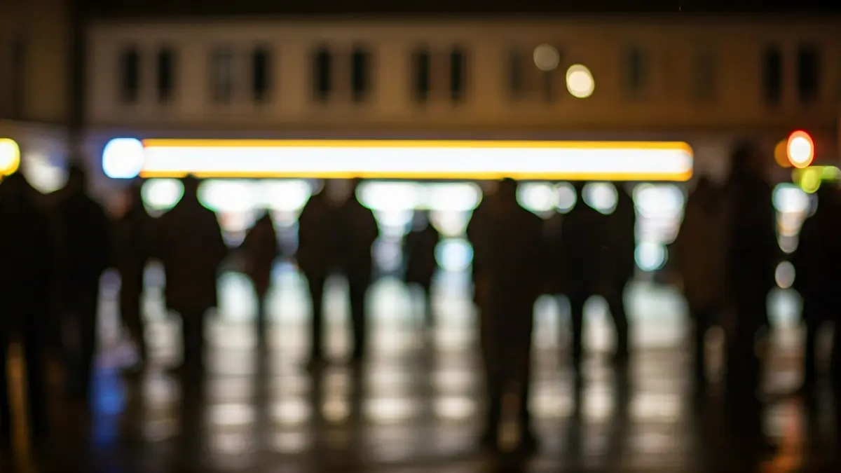 Imagen genérica de una calle urbana por la noche con luces de un comercio.