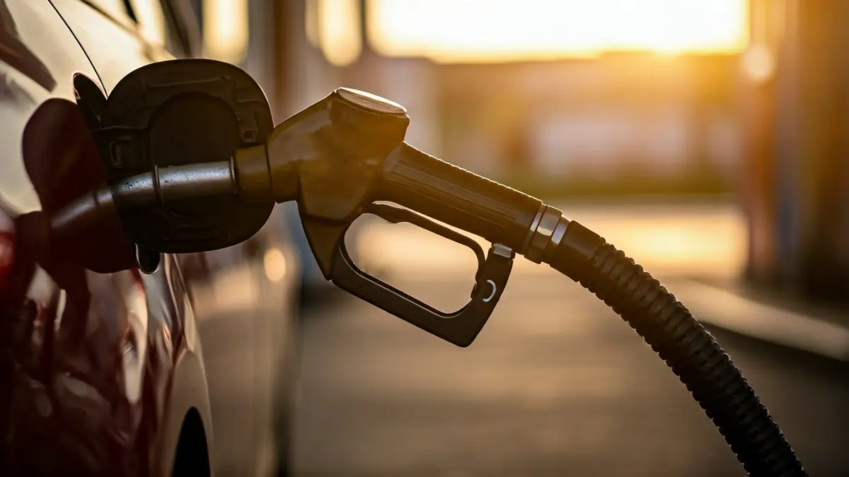 Generic image of a fuel pump nozzle in a car, representing rising prices.
