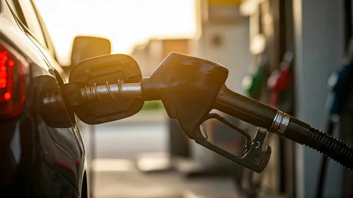 Generic image of a fuel pump nozzle in a car, representing rising fuel prices.