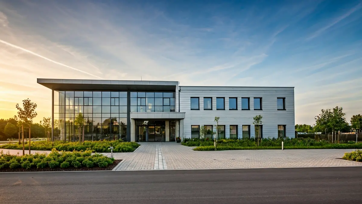 Imagen genérica de un centro comunitario moderno con grandes ventanales y entrada acogedora.