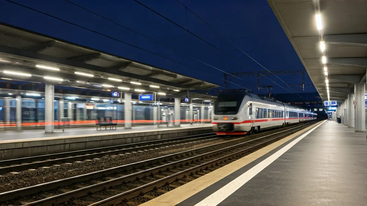 Imagen genérica de una estación de tren moderna al atardecer.
