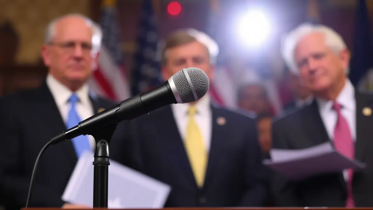 Generic image of a microphone on a podium, symbolizing a political debate or statement.