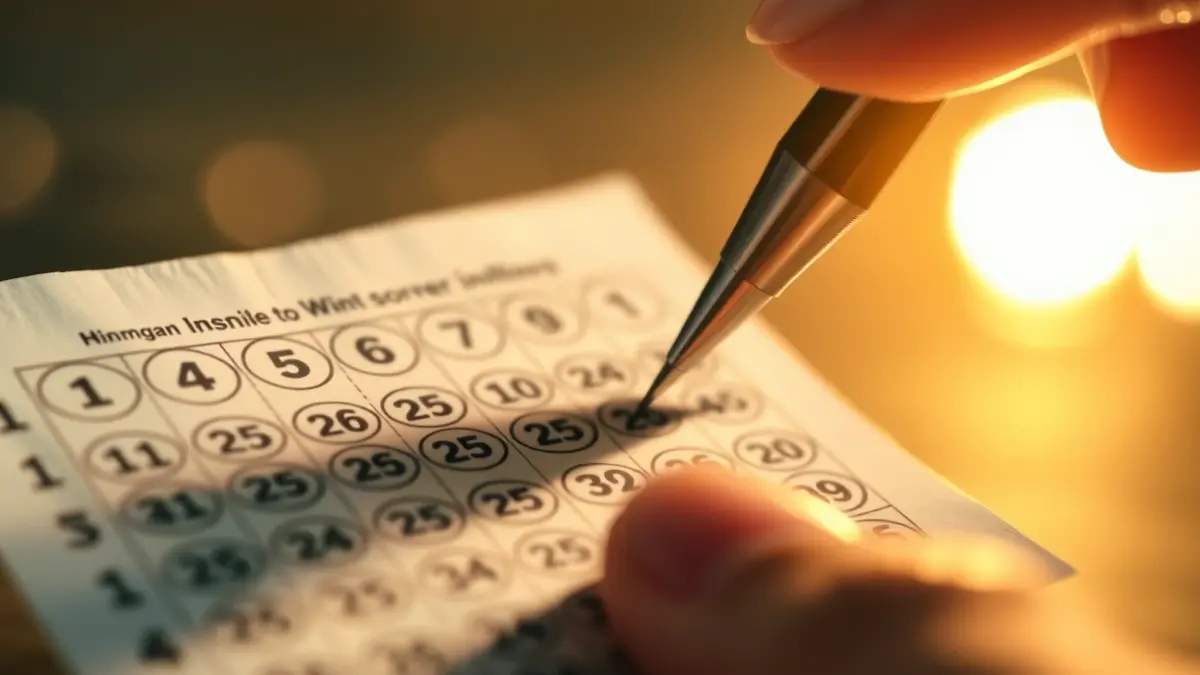Generic image of a lottery ticket with blurred numbers and a hand holding a pen.