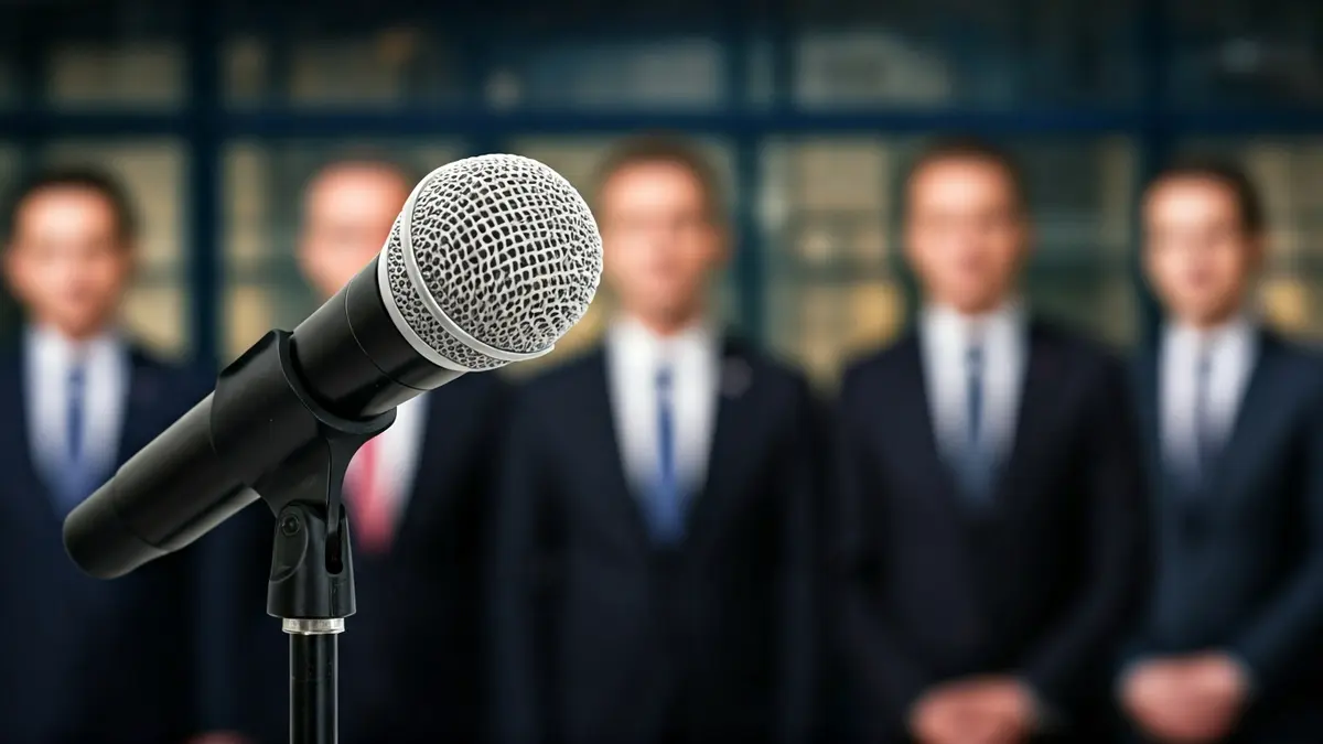 Imagen genérica de un micrófono en un podio durante una rueda de prensa.