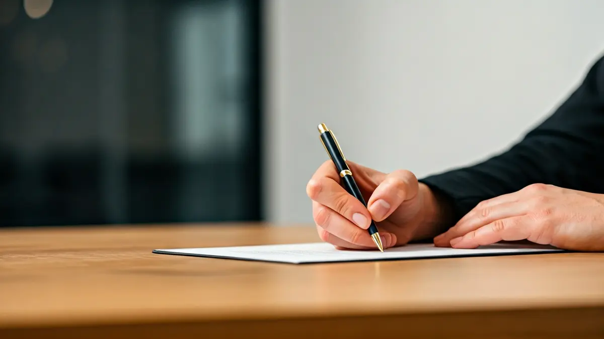 Generic image of a hand signing a document, symbolizing official recognition.