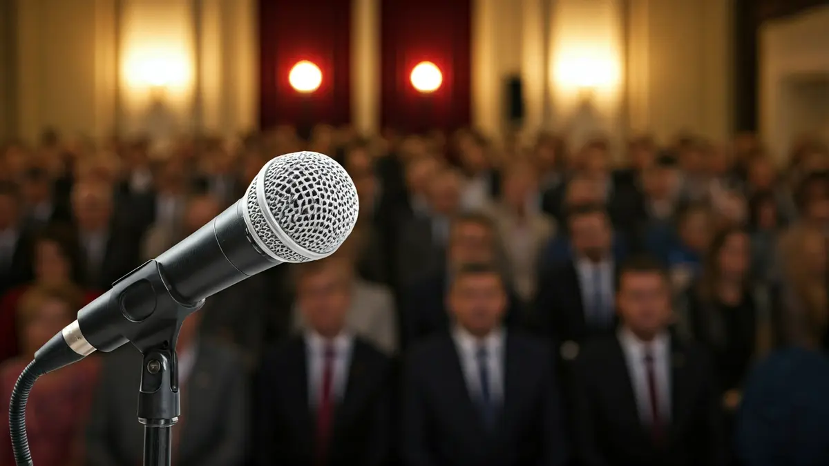 Generic image of a microphone on a podium, symbolizing a political event.
