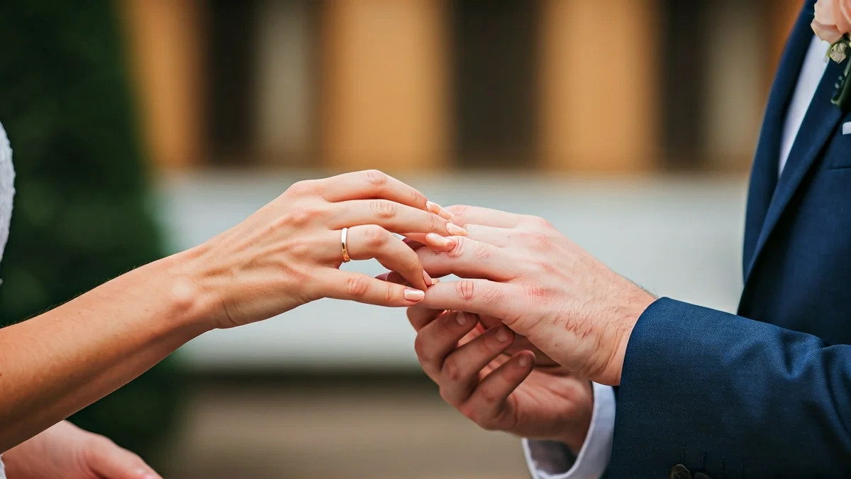 Imagen genérica de unas manos intercambiando anillos durante una ceremonia civil.