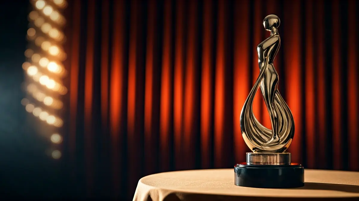 Imagen genérica de una estatuilla de premio en un escenario teatral.