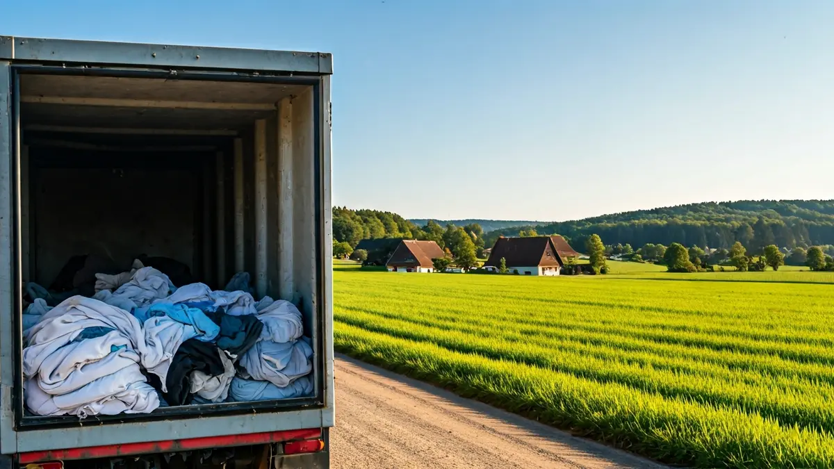 Textile recycling container in a rural setting.