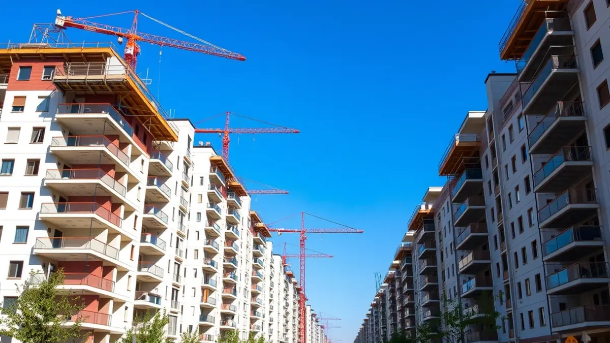 Imagen de edificios residenciales en construcción en una zona suburbana de Madrid.