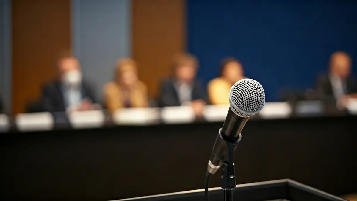 Imagen genérica de un micrófono en un podio, simbolizando un evento o conferencia.
