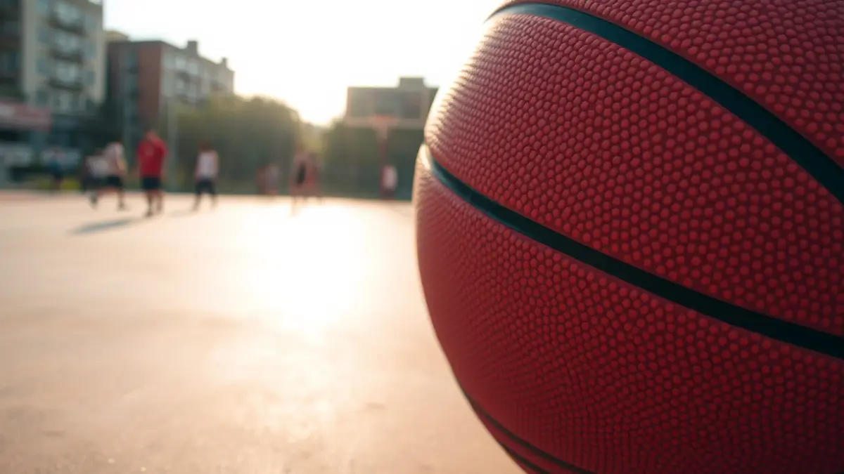 Generic image of a basketball on an outdoor urban court.