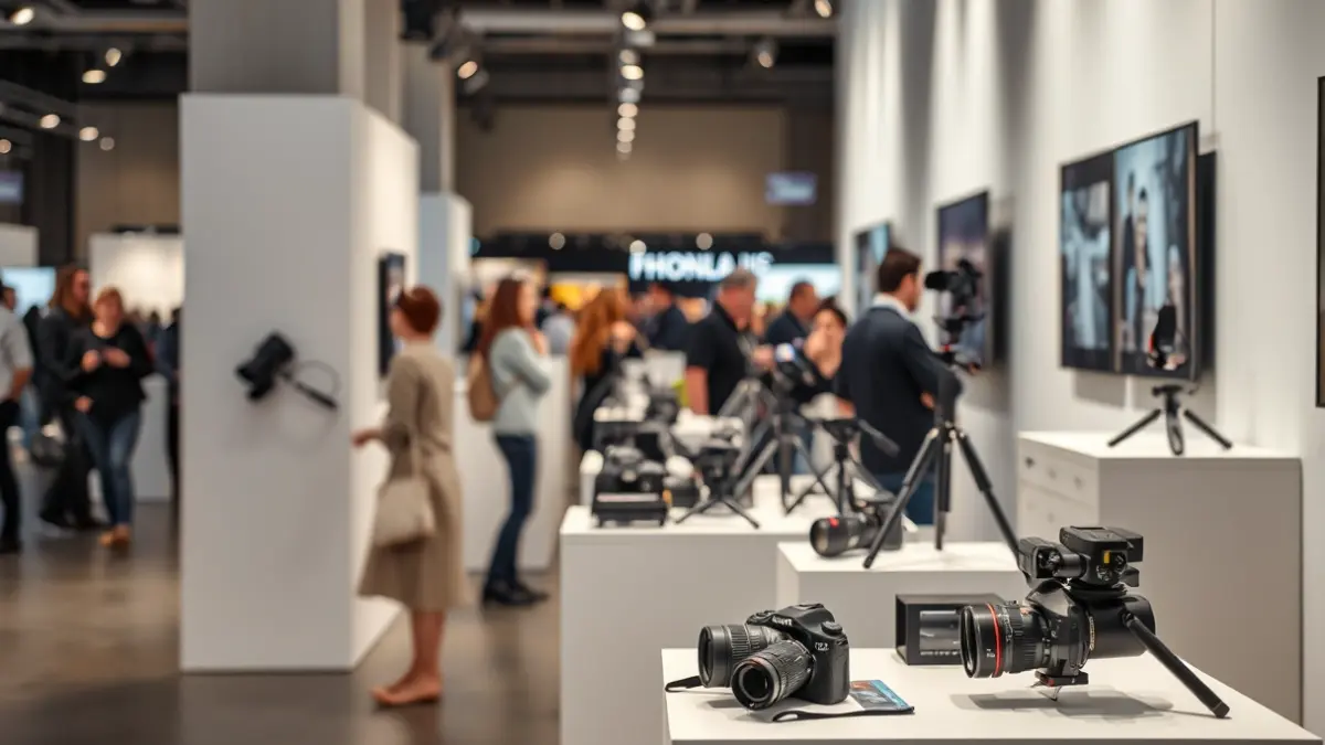Image of a photography festival with equipment and attendees.