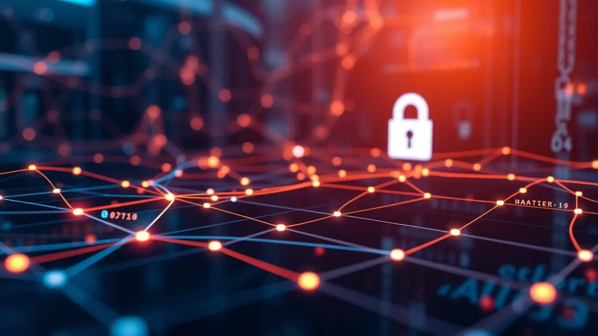 Imagen genérica de ciberseguridad con elementos digitales y una red de datos.