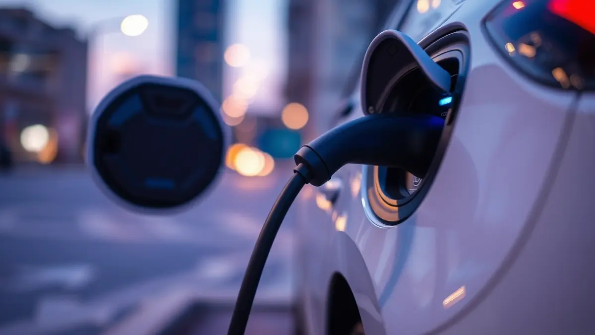 Generic image of an electric vehicle charging in an urban setting.