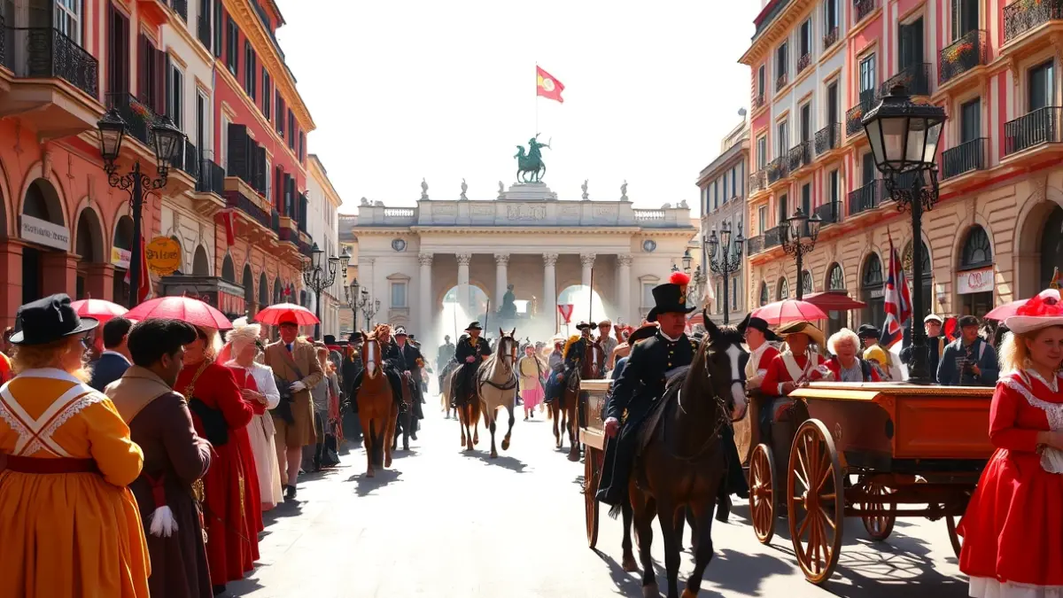 Recreación histórica del levantamiento del 2 de Mayo en la Puerta del Sol de Madrid.