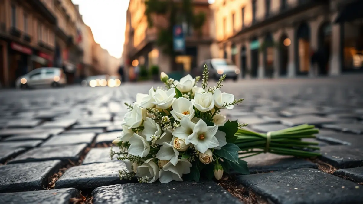 Imagen de un ramo de flores blancas en un acto de homenaje en Madrid.