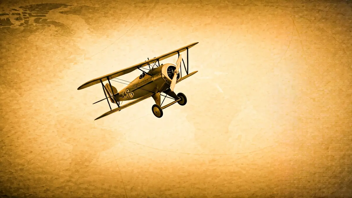 Illustration of a historical airplane flying over the Atlantic, commemorating great flights of Spanish aviation.
