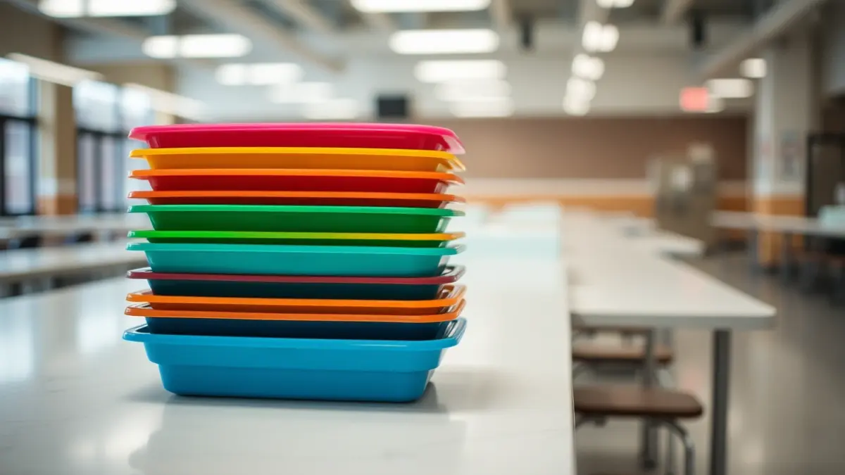 Imagen genérica de bandejas de comedor escolar.