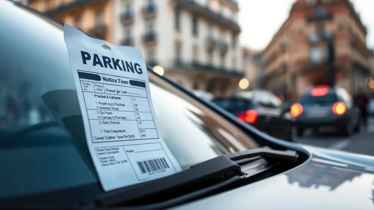 Multa de tráfico en el parabrisas de un coche en Madrid