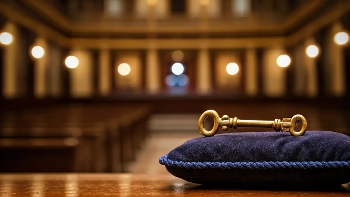 Imagen genérica de una llave de oro sobre un cojín de terciopelo.