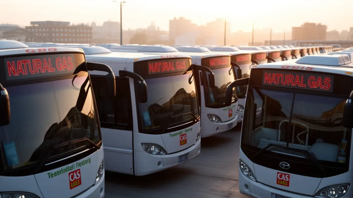 Generic image of modern city buses in a depot.