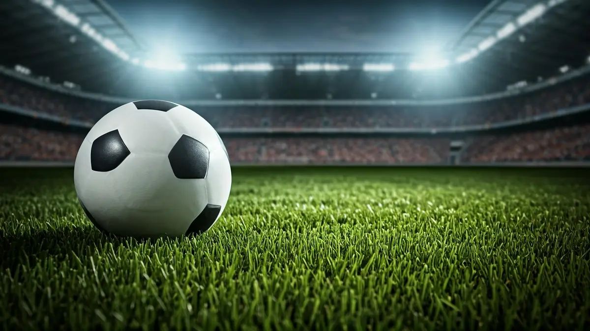 Generic image of a soccer ball on stadium grass.