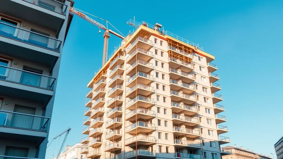 Generic image of an apartment building under construction, symbolizing new housing.