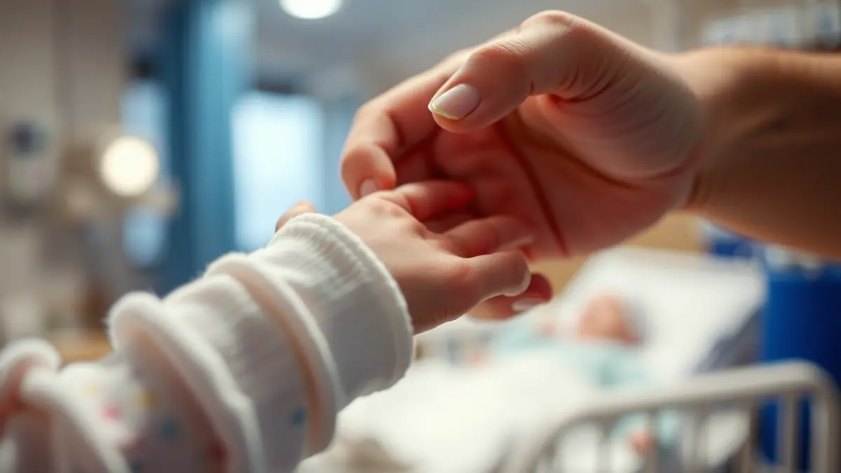 Imagen genérica de la mano de un bebé sosteniendo un dedo de un adulto, simbolizando protección.