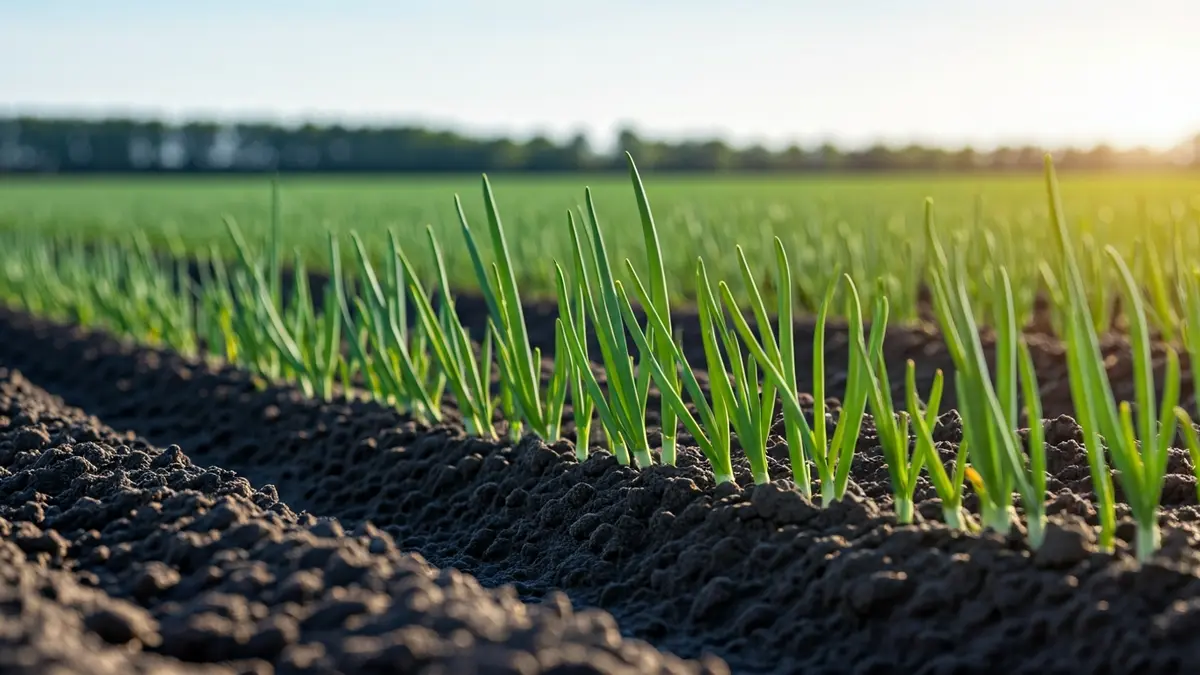 Generic image of onion sprouts in a field, symbolizing agricultural research.