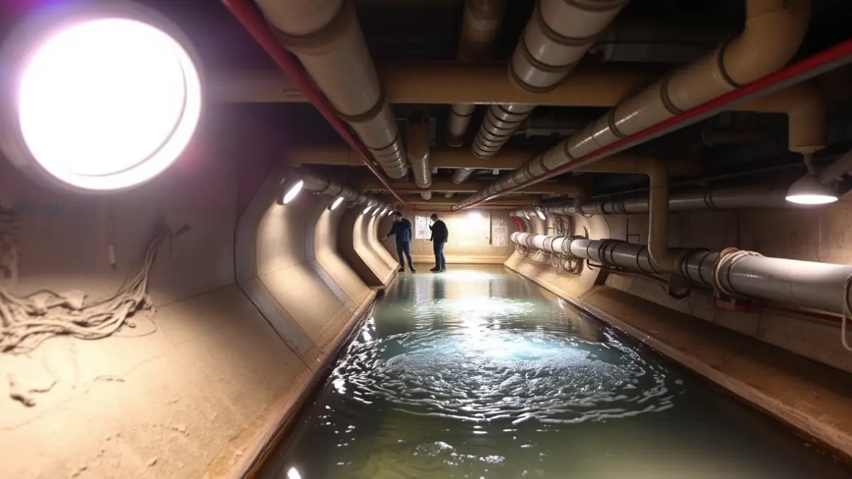 Imagen genérica de una red de saneamiento subterránea con tuberías y agua limpia.