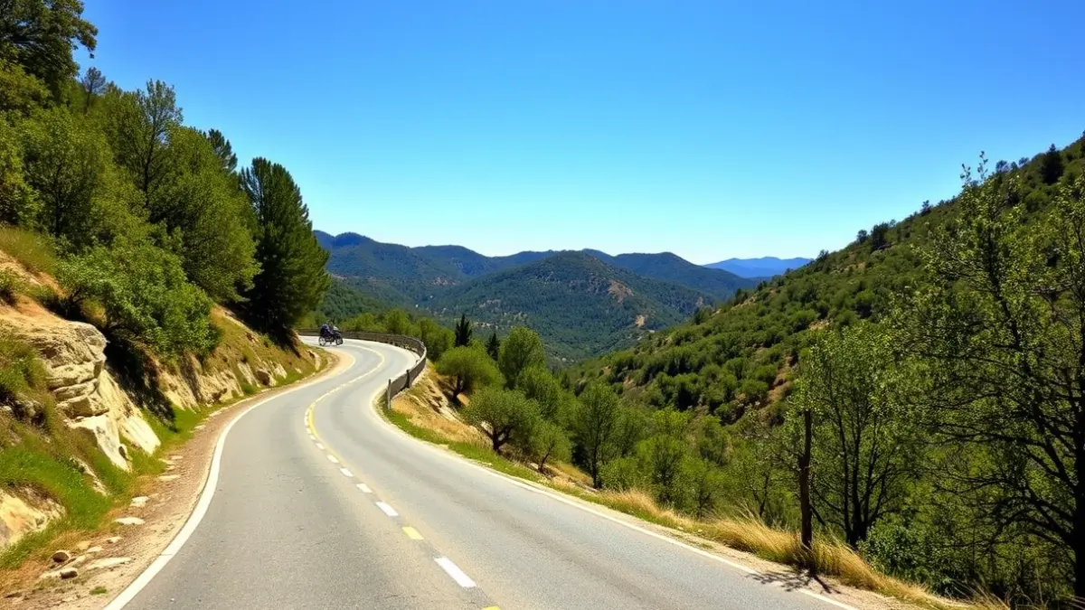 Mountainous landscape of Sierra Norte in Madrid, ideal for cycling.