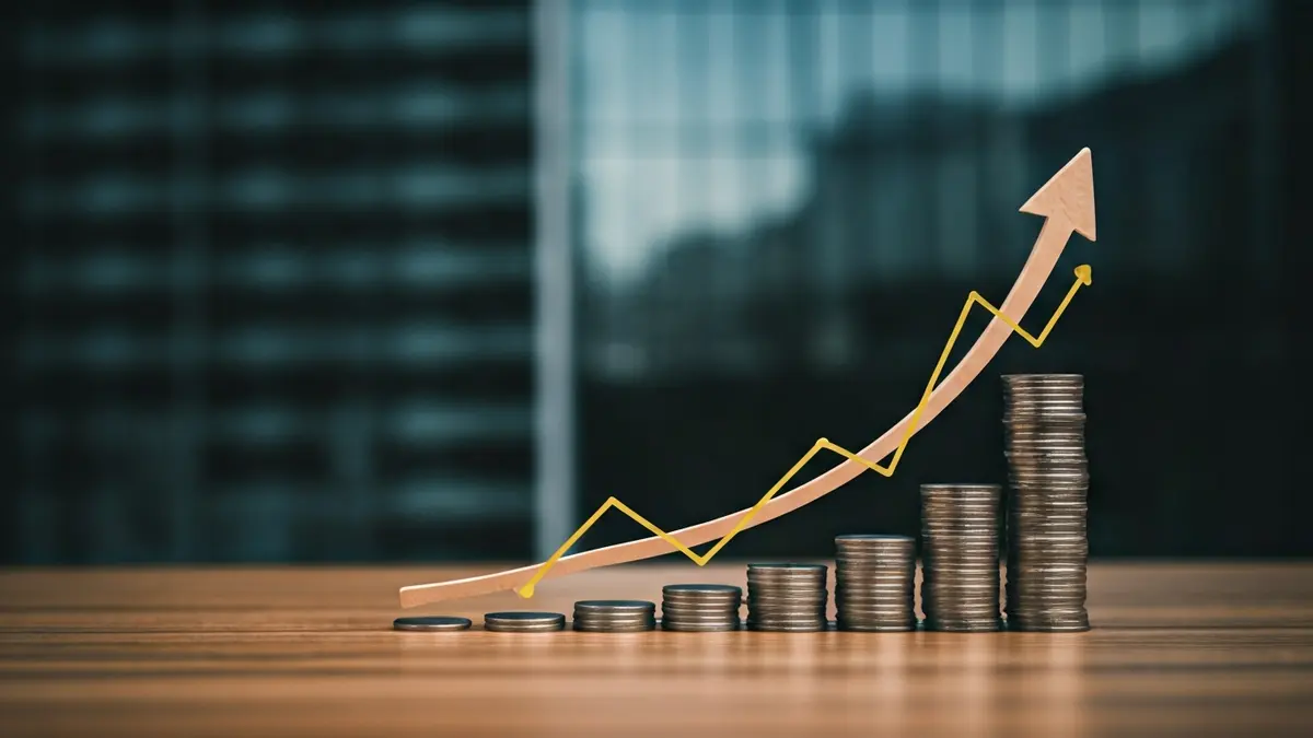 Generic image of economic growth with graphs and coins.