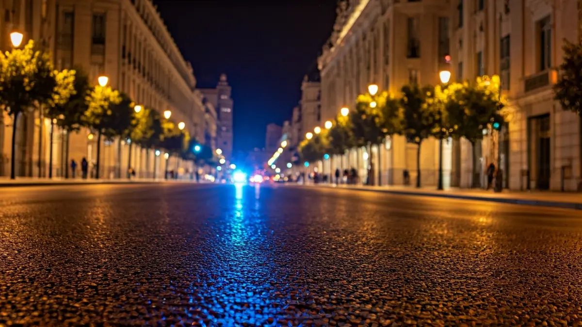 Imagen genérica de luces de emergencia reflejadas en el asfalto mojado.