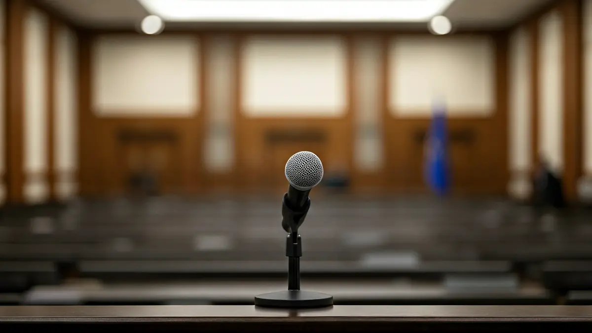 Generic image of a microphone on a podium, symbolizing a political conference or announcement.