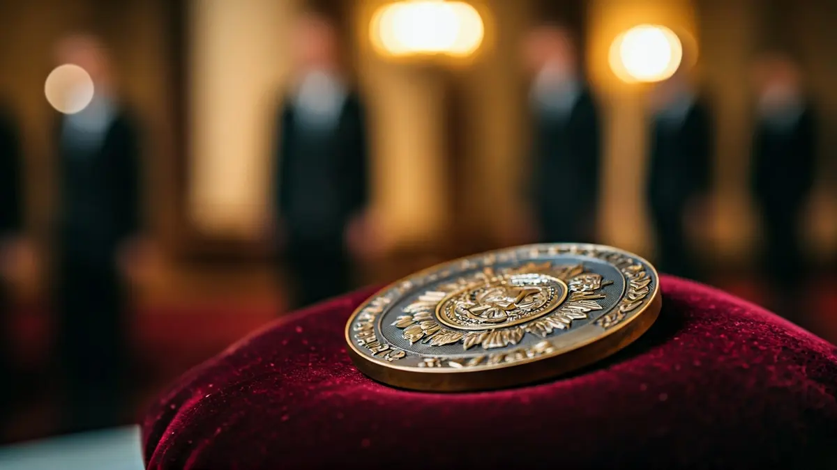 Generic image of a medal or decoration at an official ceremony.
